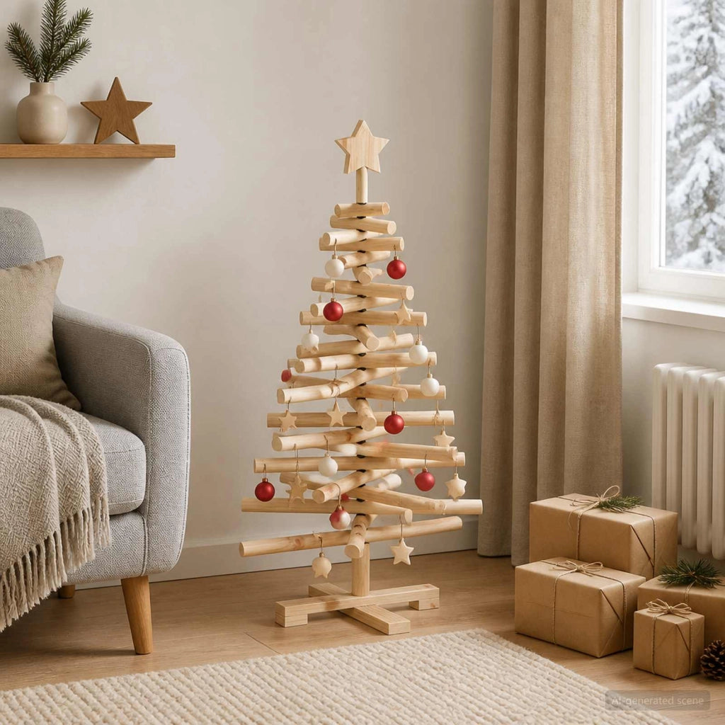 Albero di Natale in legno KOTKA 90 cm Legno Massello di Pino 42051516