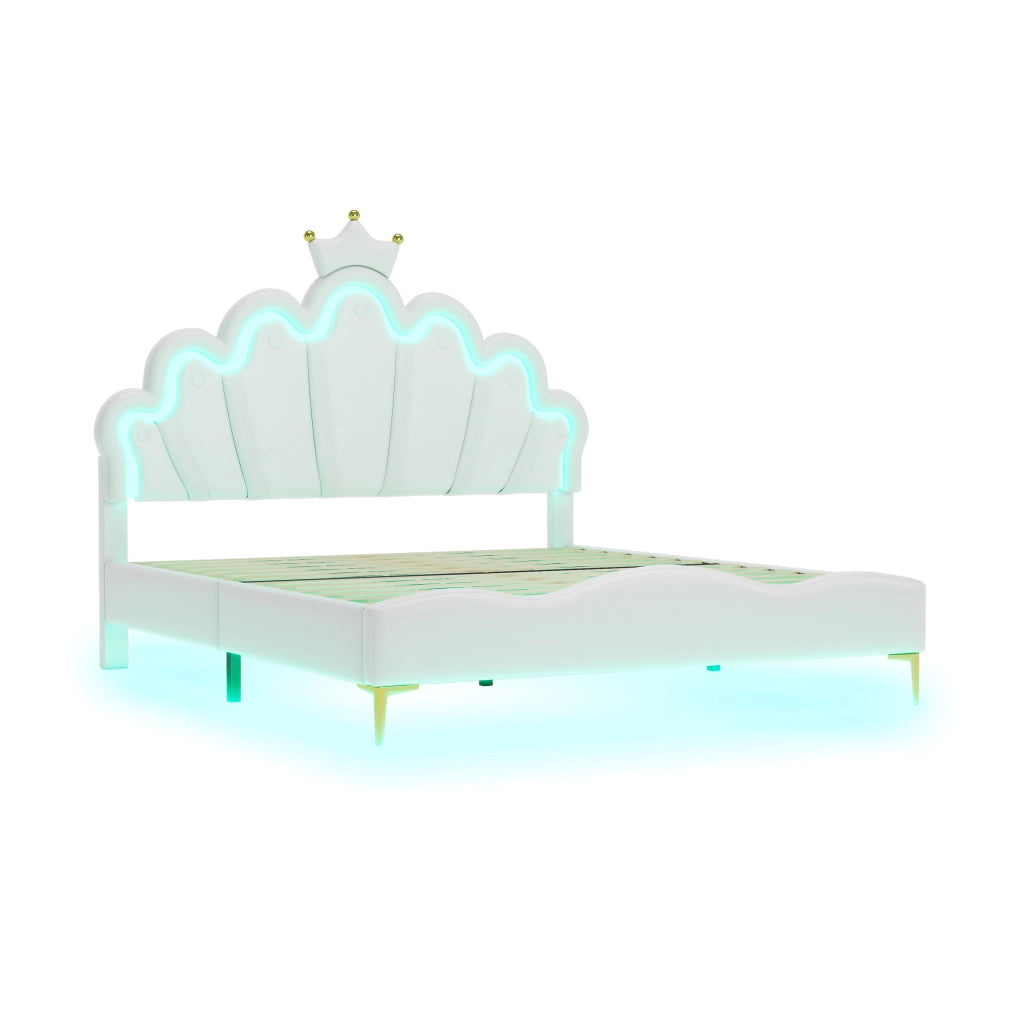 LETTO 140x200 cm in PU Bianco con LED