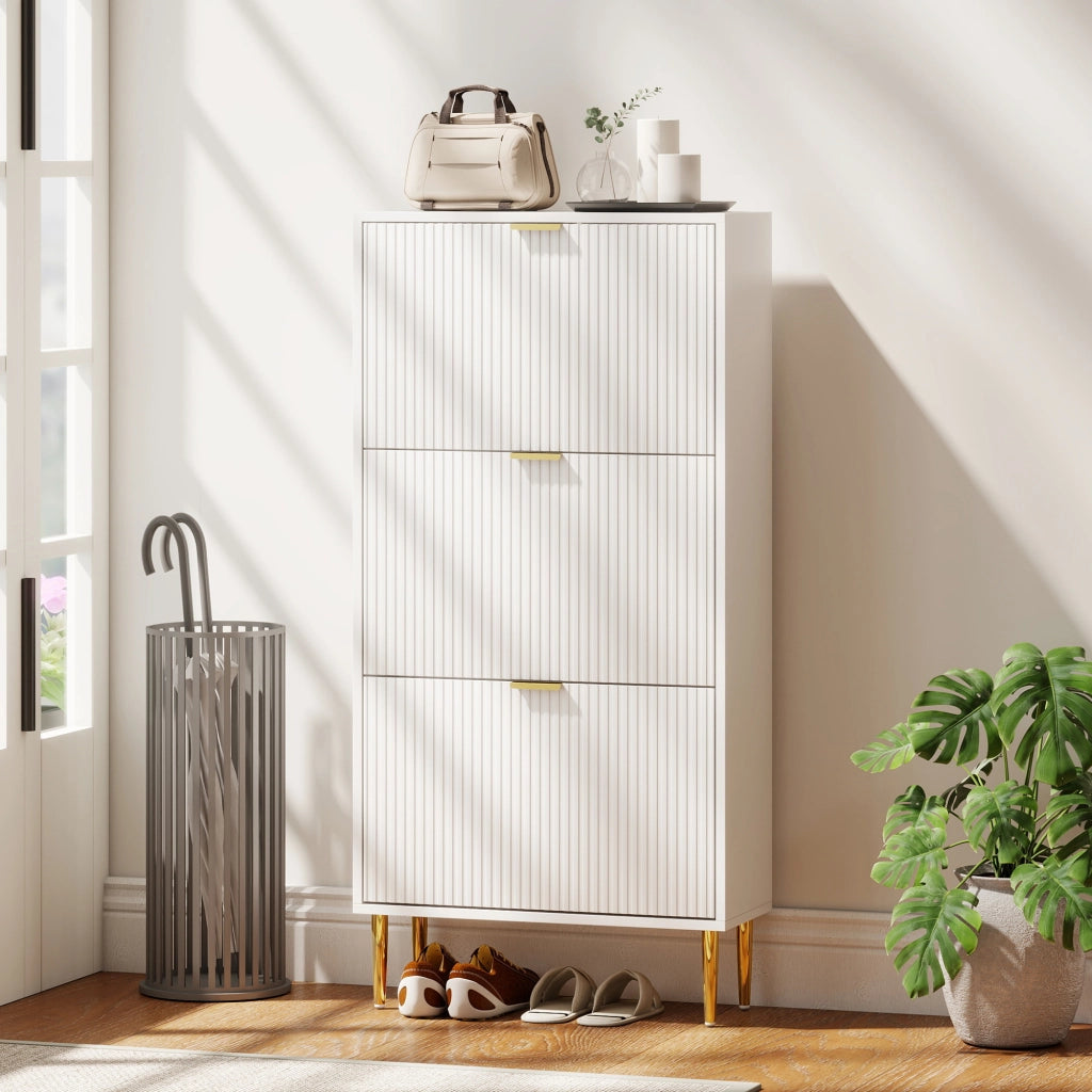 Scarpiera con ante, cassetti e ripiani regolabili ¨C zephmum ¨C bianco 60x24x122,5cm