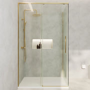 Box doccia 130x70cm scorrevole profili oro spazzolato vetro 8mm trasparente anticalcare h200 | Gili