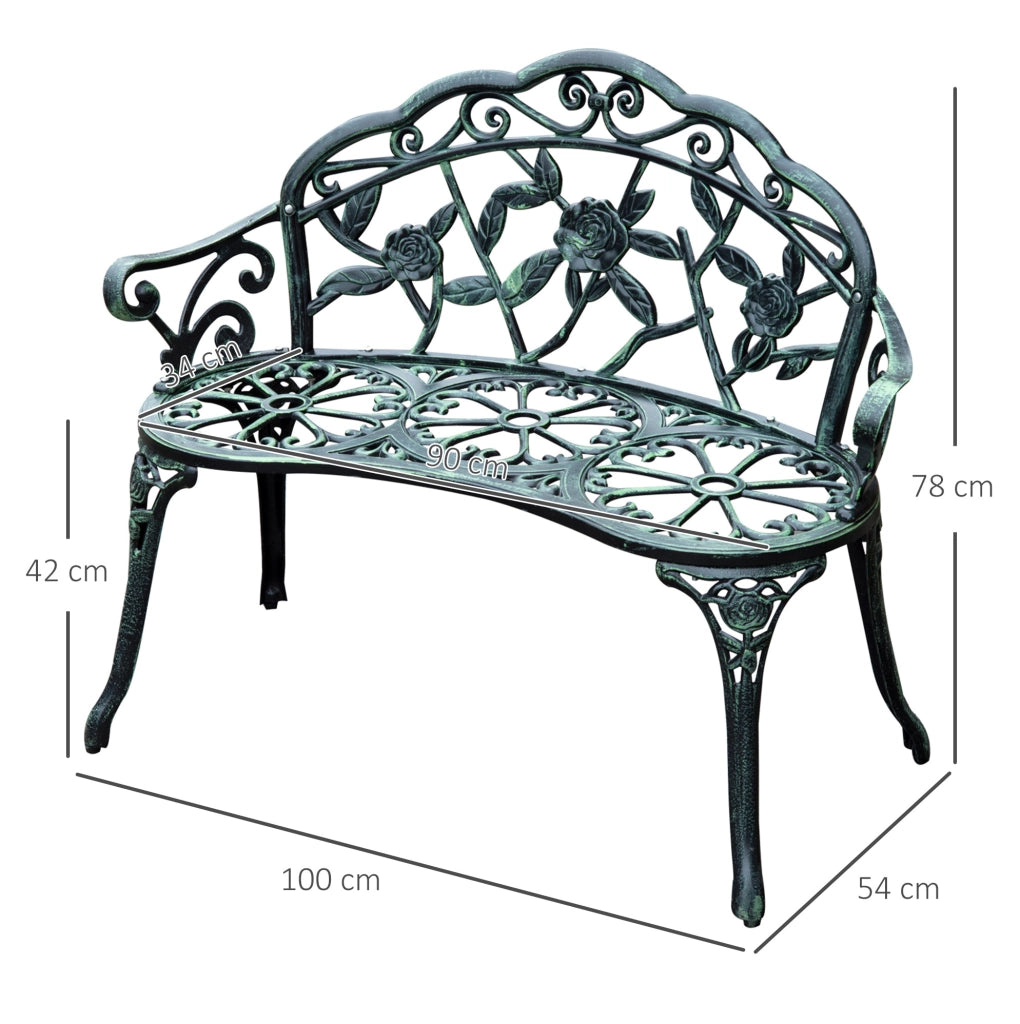 Panca da giardino in metallo 2 posti 100x54x78 cm verde antico