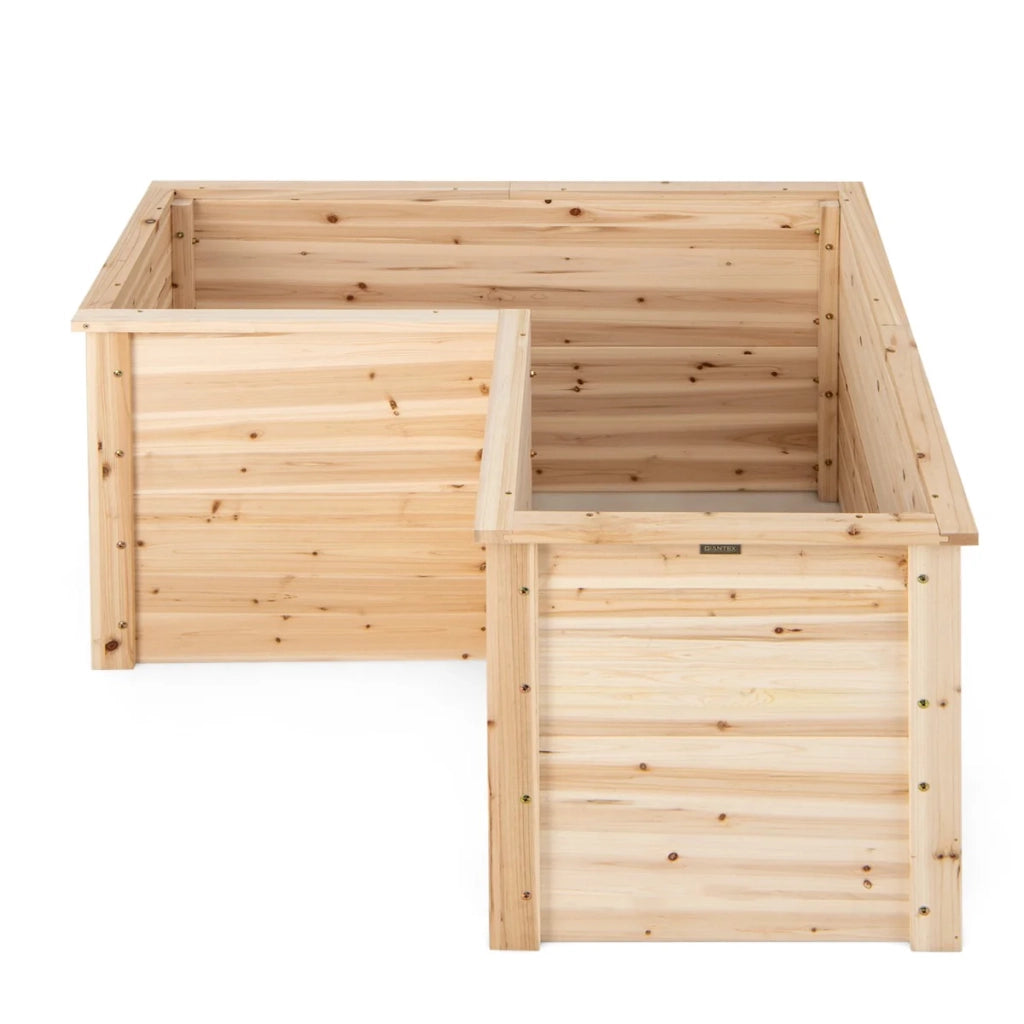 Aiuola rialzata a forma di L 120 x 120 x 63 cm con base aperta per il drenaggio realizzata in legno di abete naturale 20_0020760