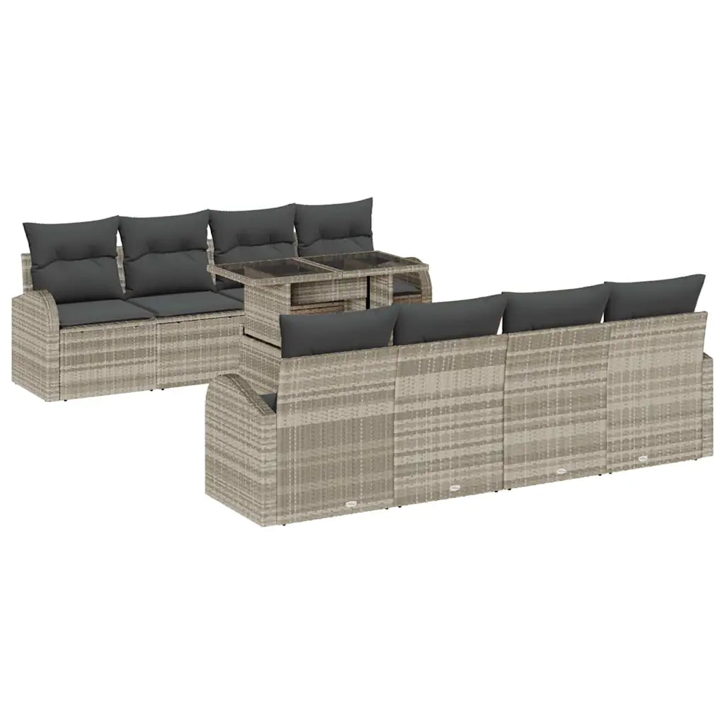 Set Divano da Giardino con cuscino 9 pcs Grigio chiaro