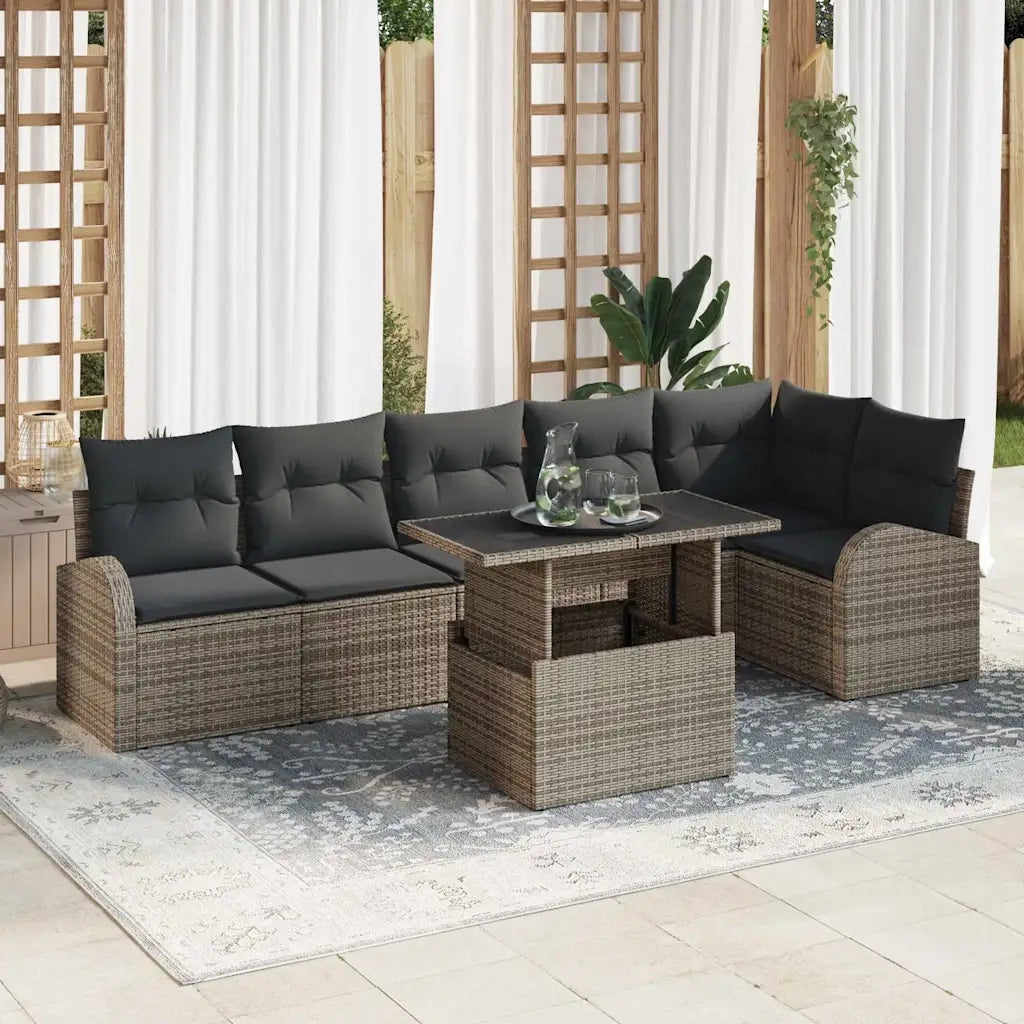 Set Divano da Giardino con cuscino 7 pcs Grigio Poly Rattan