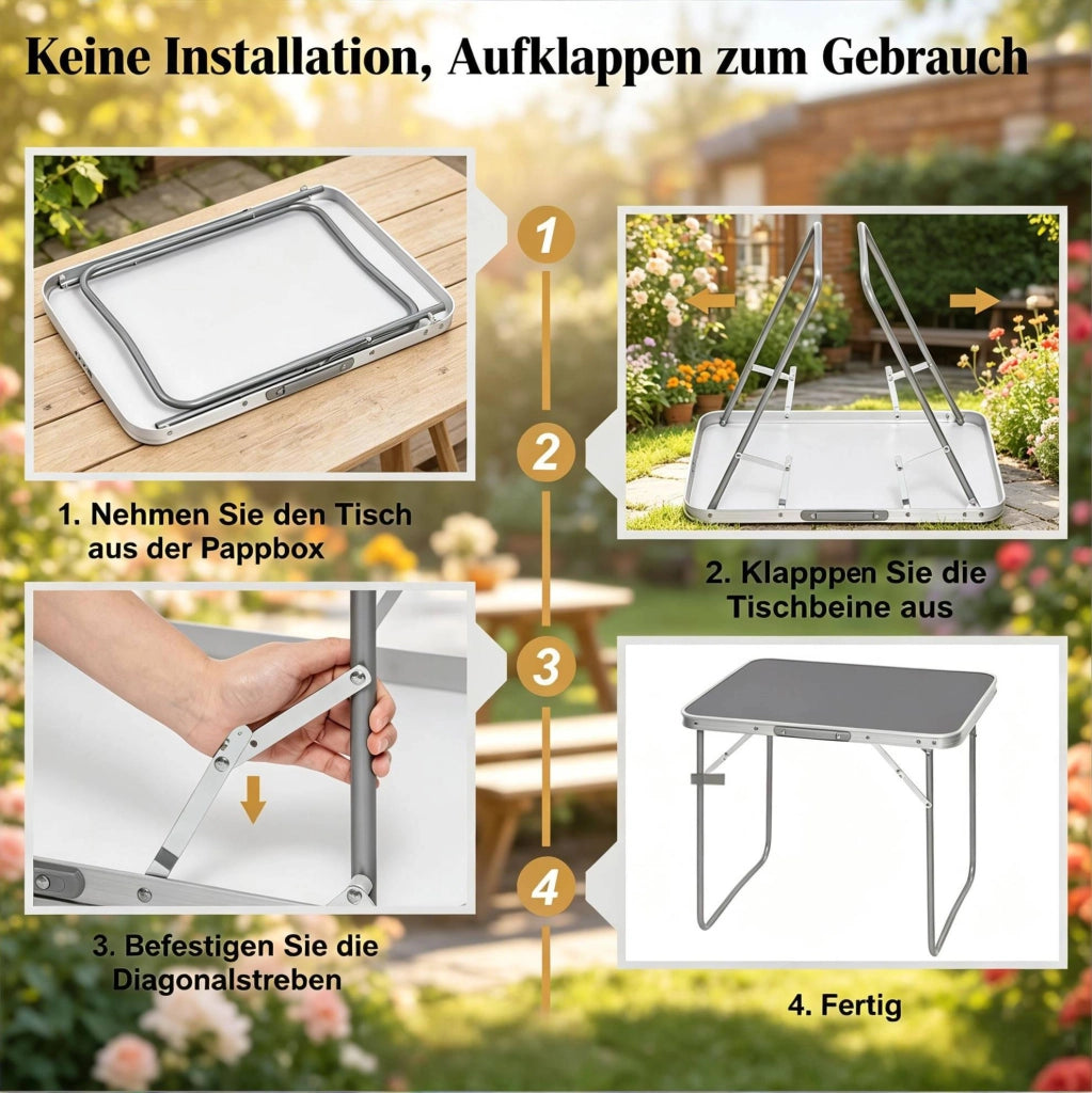 Tavolo Pieghevole Portatile in Ferro e Alluminio 70x60x50 cm Grigio per Campeggio e Attività Outdoor