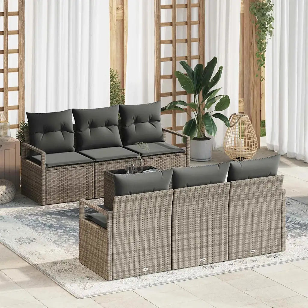 Set Divano da Giardino con cuscino 7 pcs Grigio polyrattan
