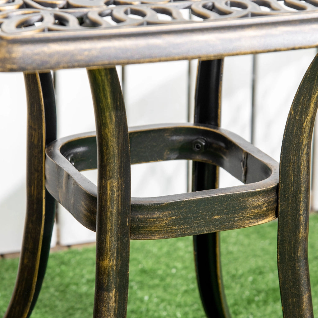 Tavolino da Esterno in Alluminio con Foratura per Ombrellone 54x54x52,5 cm, Finitura Bronzo Vintage per Giardino e Balcone