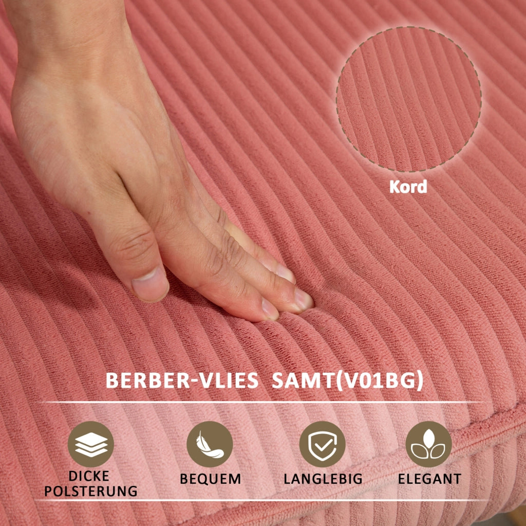 Poltrona a dondolo rosa in velluto a coste con braccioli