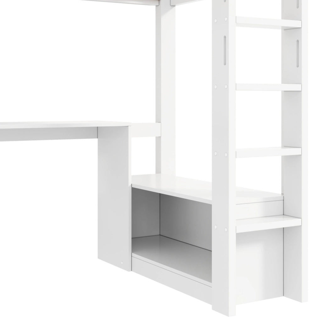 Letto a soppalco 90x200 cm con armadio; scrivania; LED e USB bianco HOMVRA