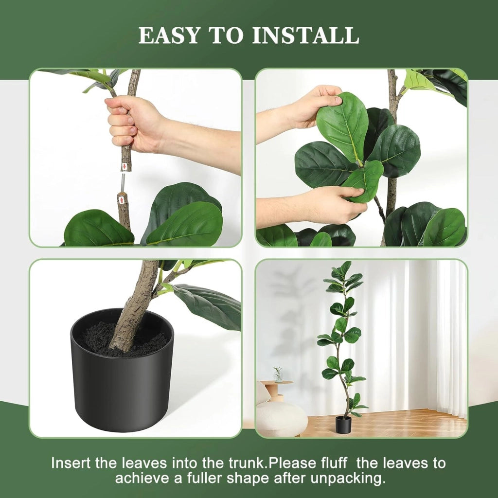 Ficus Lyrata Artificiale in Seta 150 cm con Elegante Vaso Bianco da Pavimento