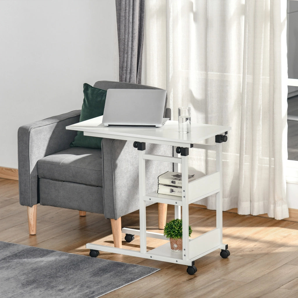 Tavolino con rotelle regolabile in altezza ¨C Xylo ¨C 2 ripiani metallo bianco 80x40x72-82cm