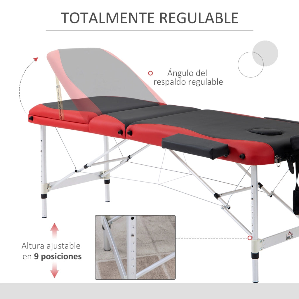 Lettino da Massaggio Pieghevole ¨C Xylo ¨C 210x81x62-85 cm Nero e Rosso