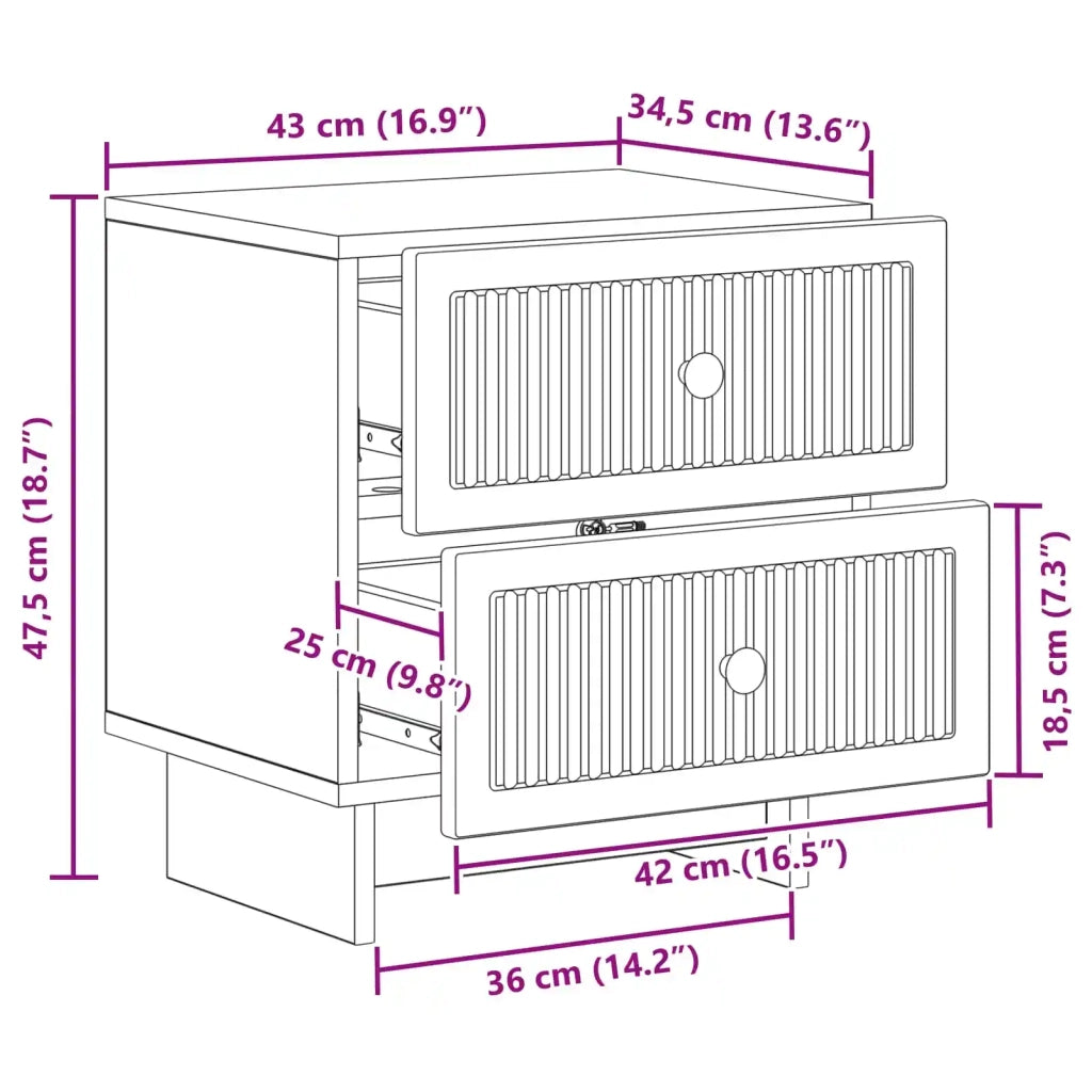 Set di 2 Comodini | Armadio da Notte | Mobiletto da notte Grigio Cemento 43 x 34,5 x 47,5 cm