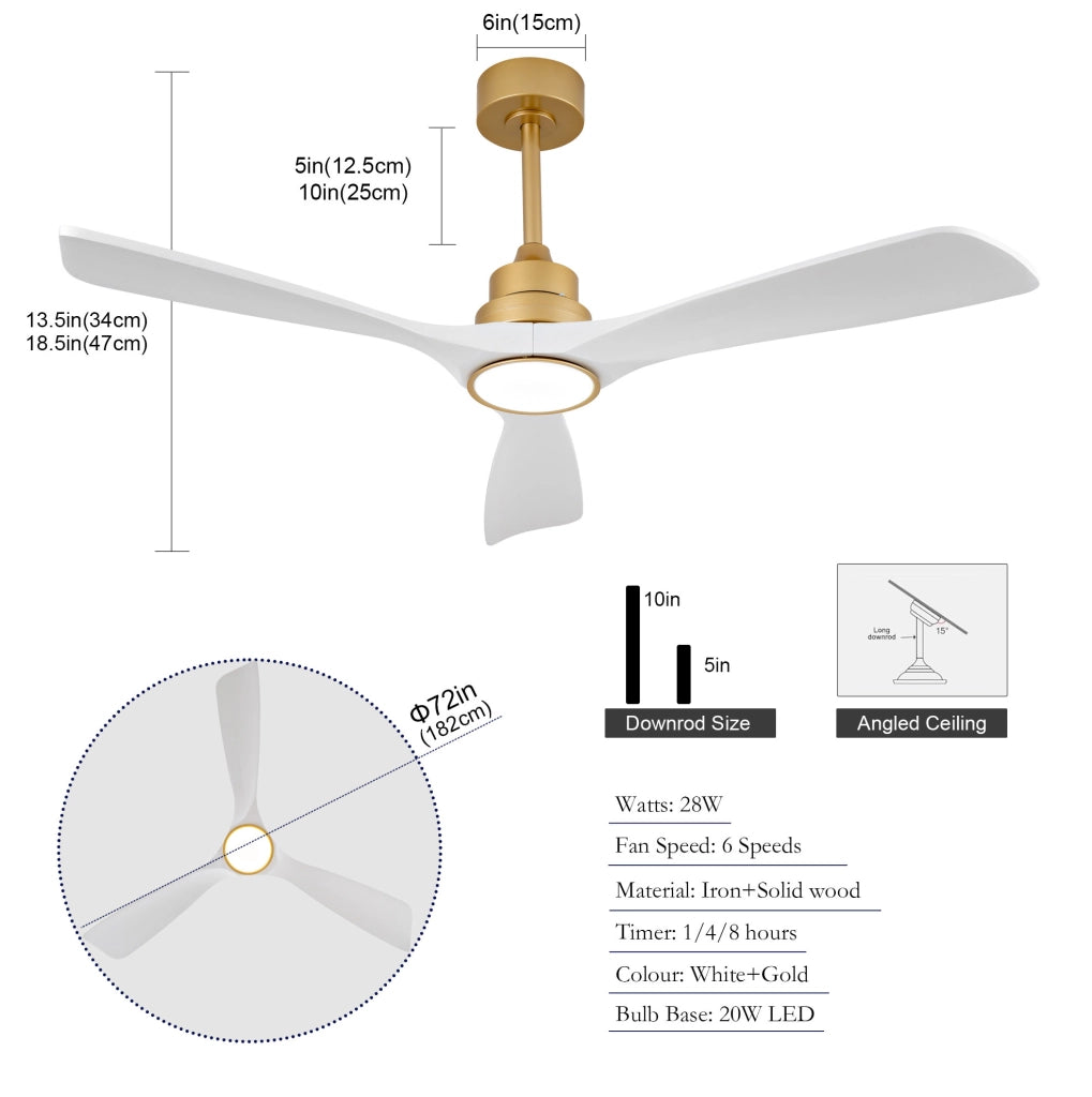 Ventilatore da soffitto Yeavio 52 pollici in legno massello con illuminazione LED dimmerabile e telecomando