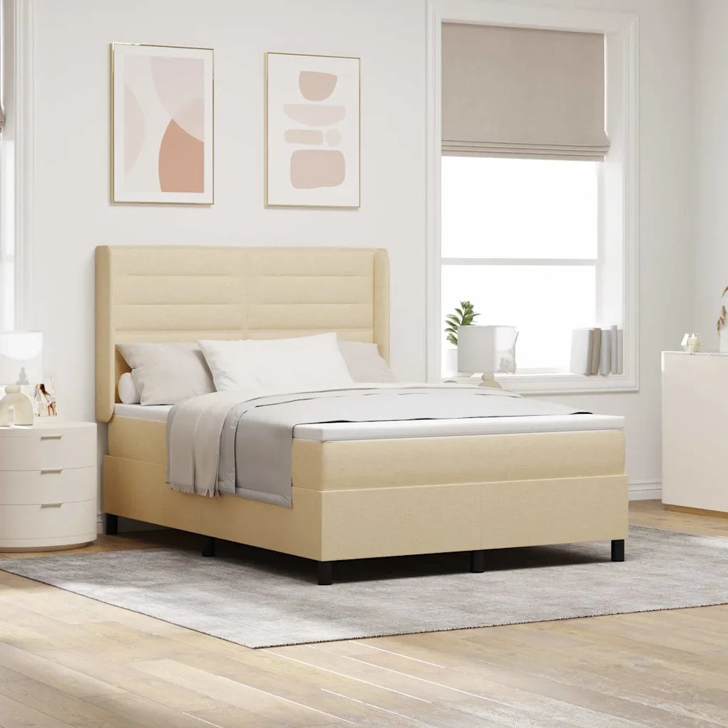 Letto a Sorgente LED con materasso Crema 140 x 190 cm Tessuto
