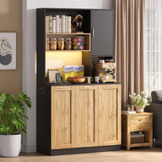 Armadio da cucina alto 100x40x180 cm con illuminazione LED e prese, ripiani regolabili, vetrina per soggiorno e sala da pranzo