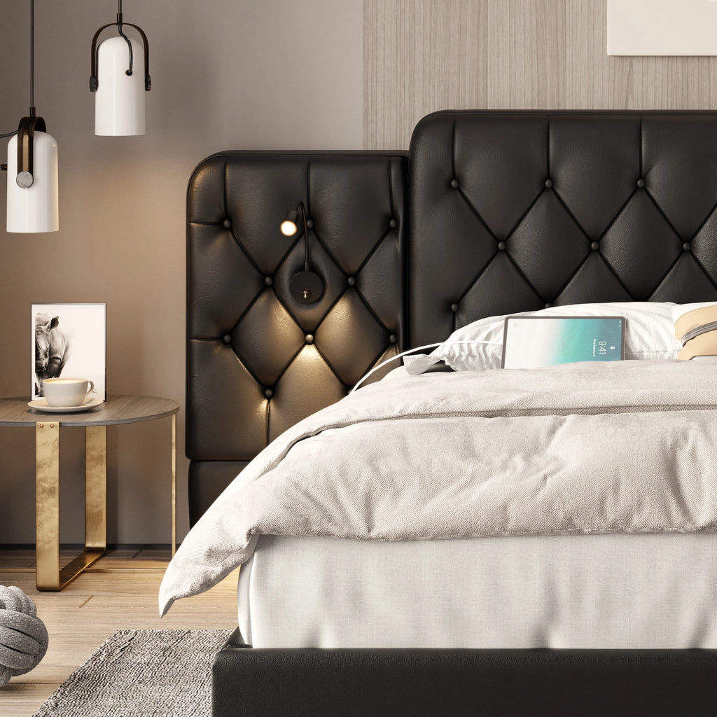 letto con testata lunga in ecopelle nero 160 x 200 cm