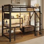 LETTO A SOPPALCO 90x200 cm Metallo e MDF Nero con Scrivania, LED e USB