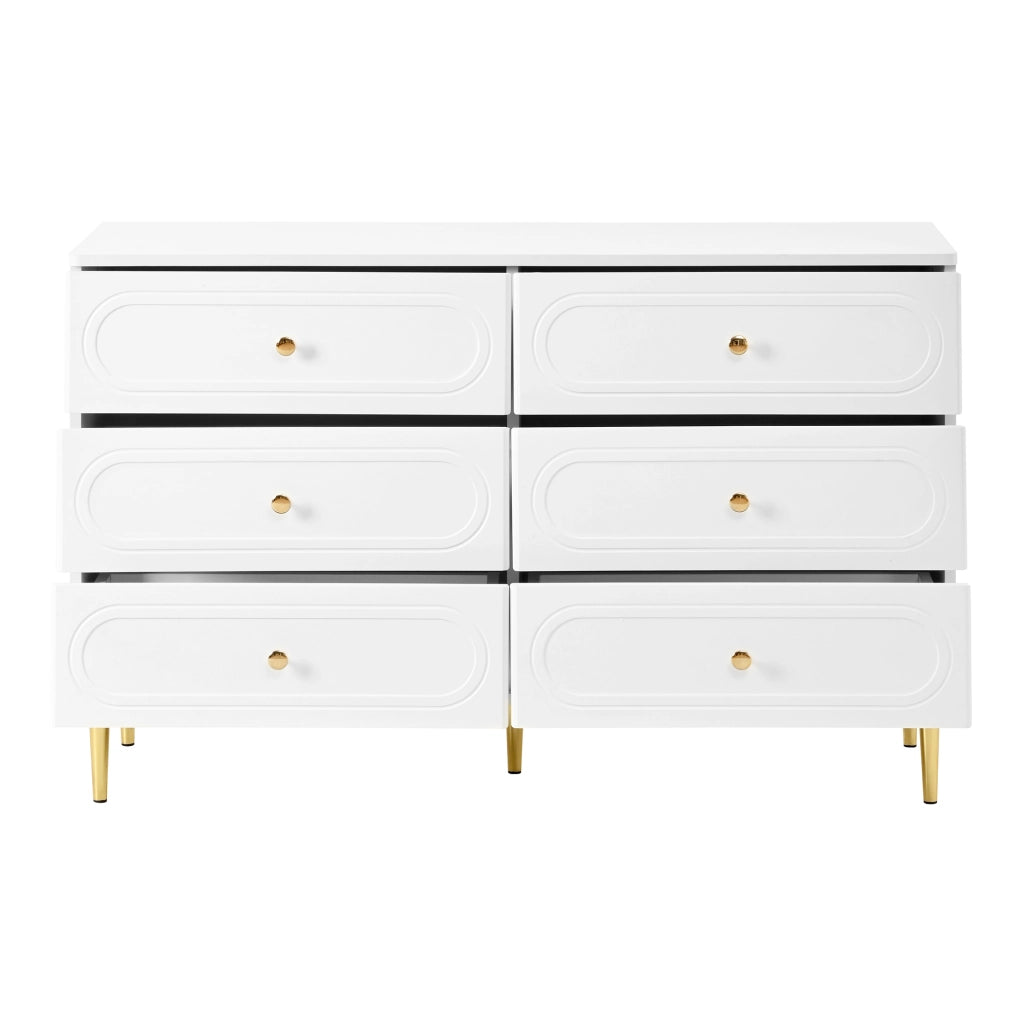 Cassettiera Bianca 6 Cassetti 120 cm; Credenza Moderna Soggiorno con Piedini in Metallo