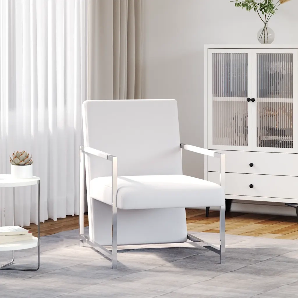 Poltrona | Sedia Relax con Gambe Cromate Bianca in Similpelle