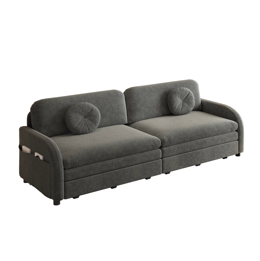 Divano letto estraibile ULEVR 3 in 1 in ciniglia grigio con tasche laterali e cuscini regolabili