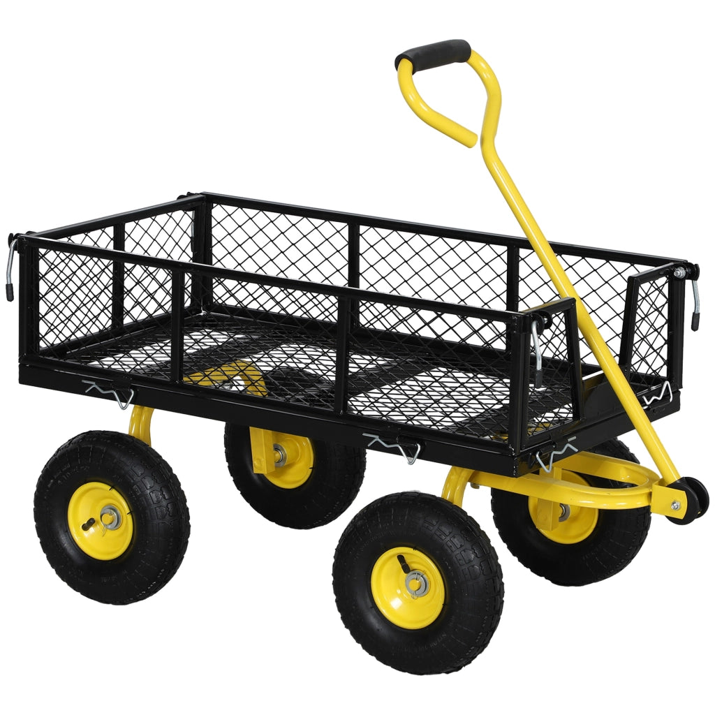 Carrello da giardino 4 ruote - Xylo - trasformabile con sponde rimovibili 104x54x51cm nero giallo