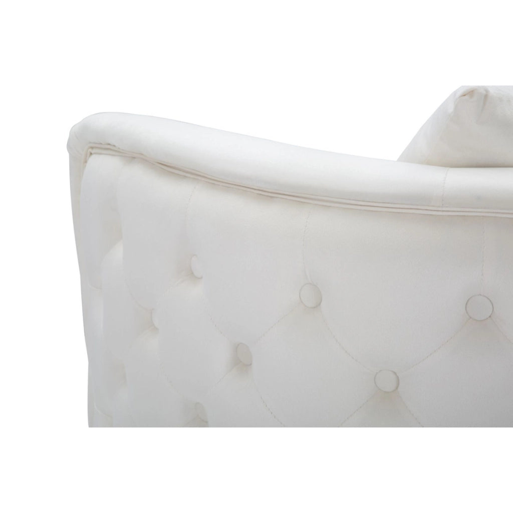 Poltrona Bucarest in velluto crema con braccioli capitonne e gambe oro 76x74x73 cm