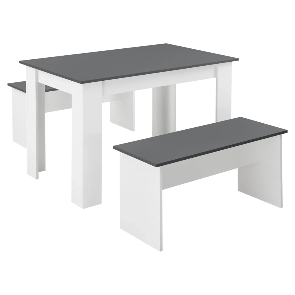Tavolo da pranzo e 2 panche per 4 persone 110 cm bianco/grigio 03_0005811