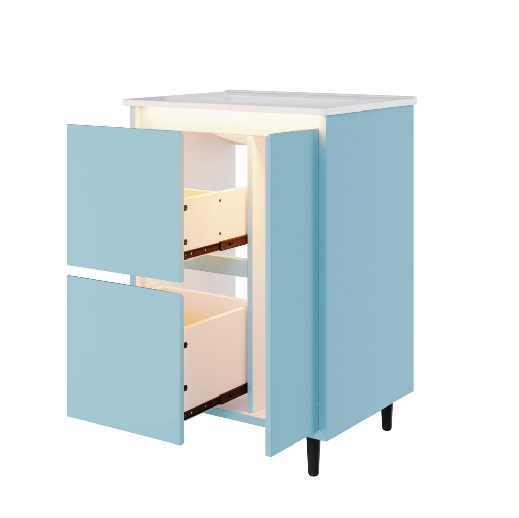 Mobile bagno ULEVR 61x46,5x87 cm con lavabo in ceramica, 2 cassetti e anta soft-close, blu