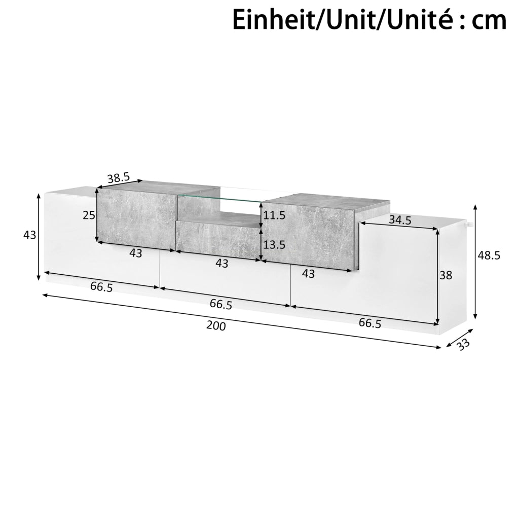 MOBILE TV 200x33x48,5 cm Bianco Lucido ed Effetto Cemento