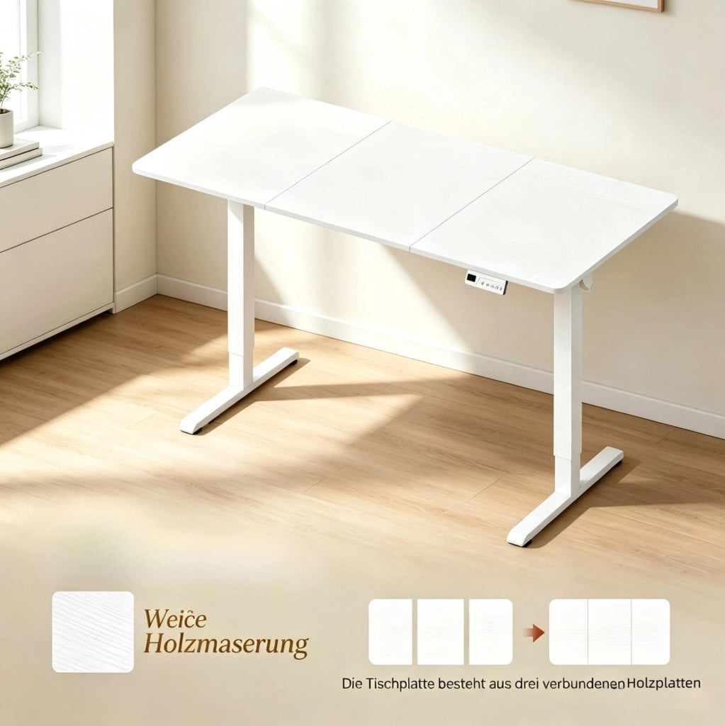 Scrivania Elettrica Regolabile in Altezza 140x60 cm con Struttura in Acciaio e Piano in Legno Bianco