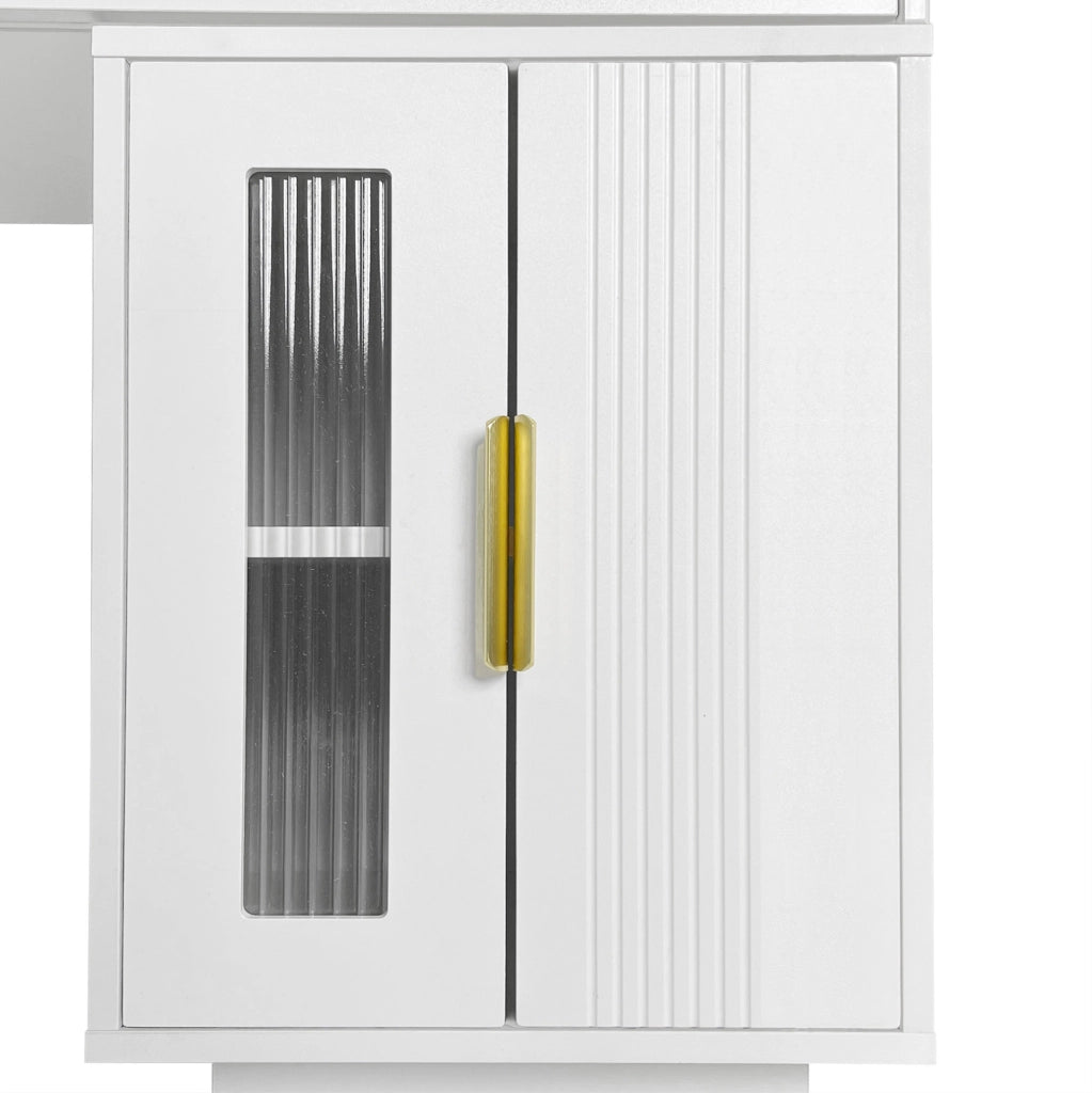 Toeletta con specchio LED 100x40 cm; 2 cassetti e modulo laterale scorrevole bianca HOMVRA