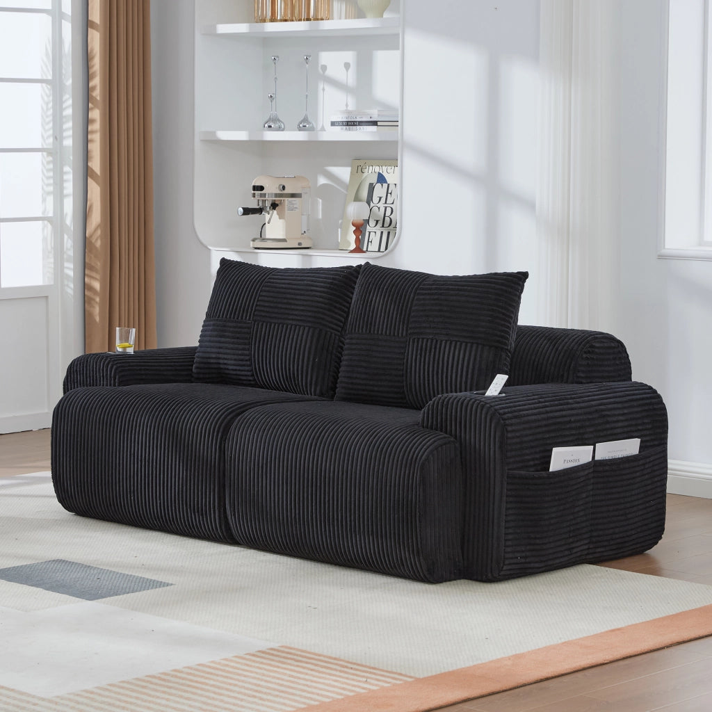 Divano Modulare 2 Posti con Contenitore e Porta Bicchieri ¨C MINIMAL ¨C Nero