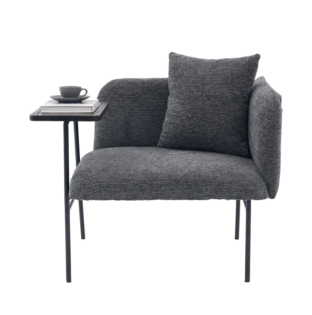 Poltrona relax in ciniglia grigio scuro con tavolino laterale e 2 tasche HOMVRA