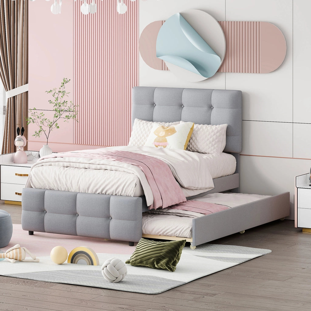 LETTO POLSTER 90 x 200 cm con letto estraibile, testiera regolabile, grigio