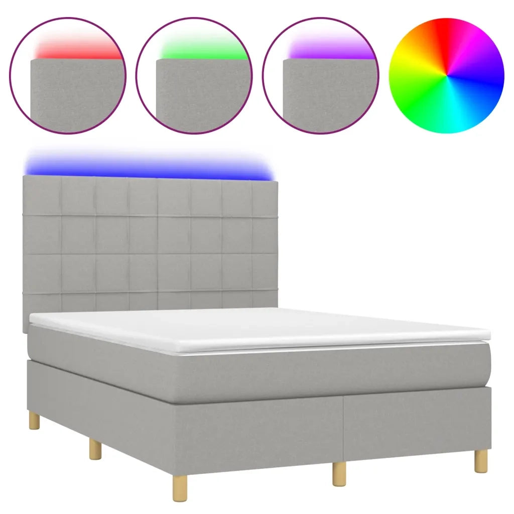 Letto a Molle Materasso e LED Grigio Chiaro 140x200 cm Tessuto 3135437