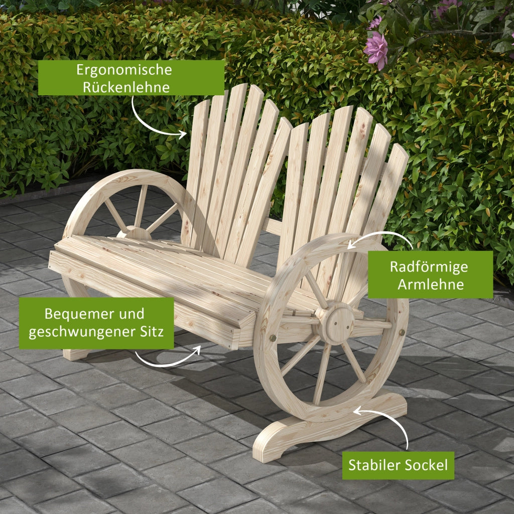 Panca da giardino a 2 posti con schienale curvo; 108x66x95 cm; legno naturale
