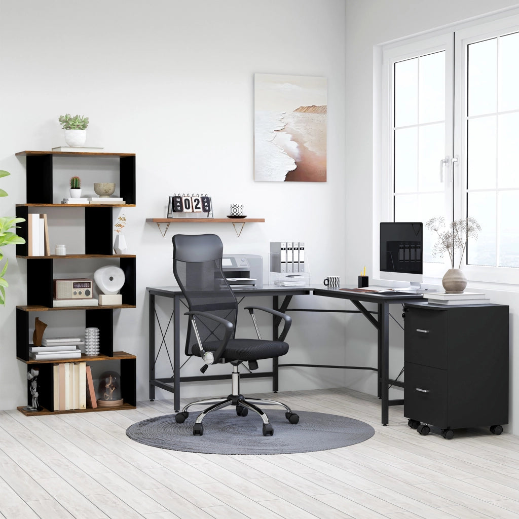 Sedia Ergonomica da Ufficio Girevole e Dondolo con Ruote, Altezza Regolabile e Schienale a Rete, 63x65x109-119 cm, Nero