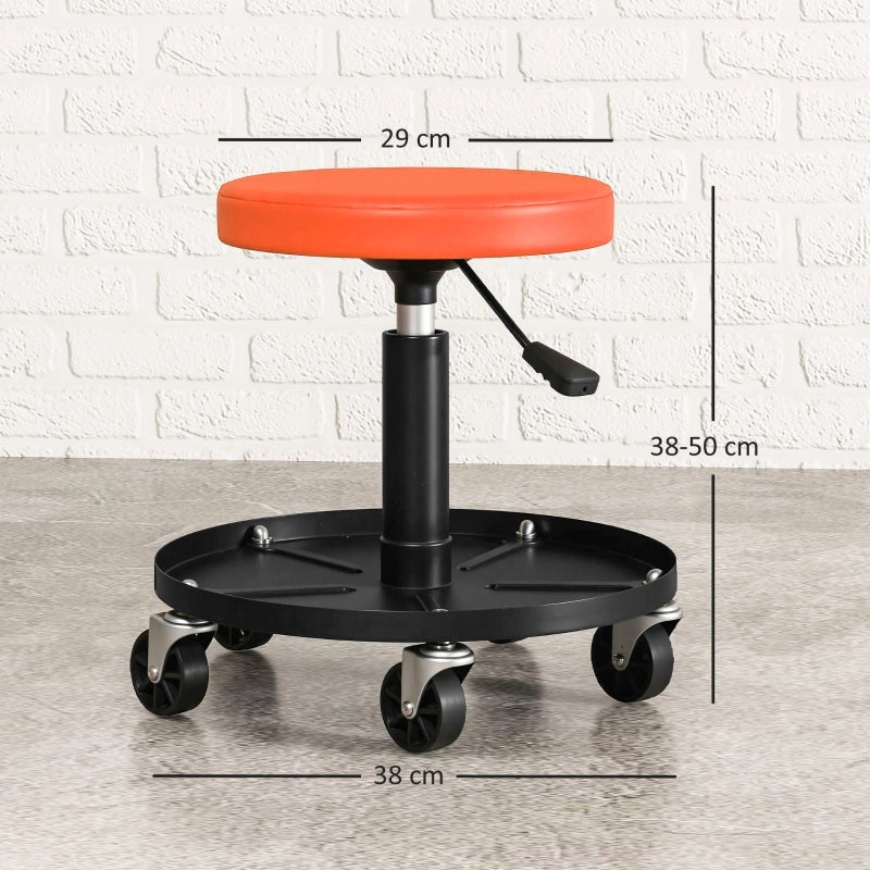 Sgabello da officina con ruote, piano di appoggio regolabile in altezza (38-50 cm), sgabello con ruote, portata fino a 135 kg, sgabello da lavoro