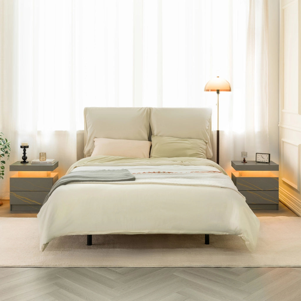 Comodino LED con 2 cassetti grigio e oro
