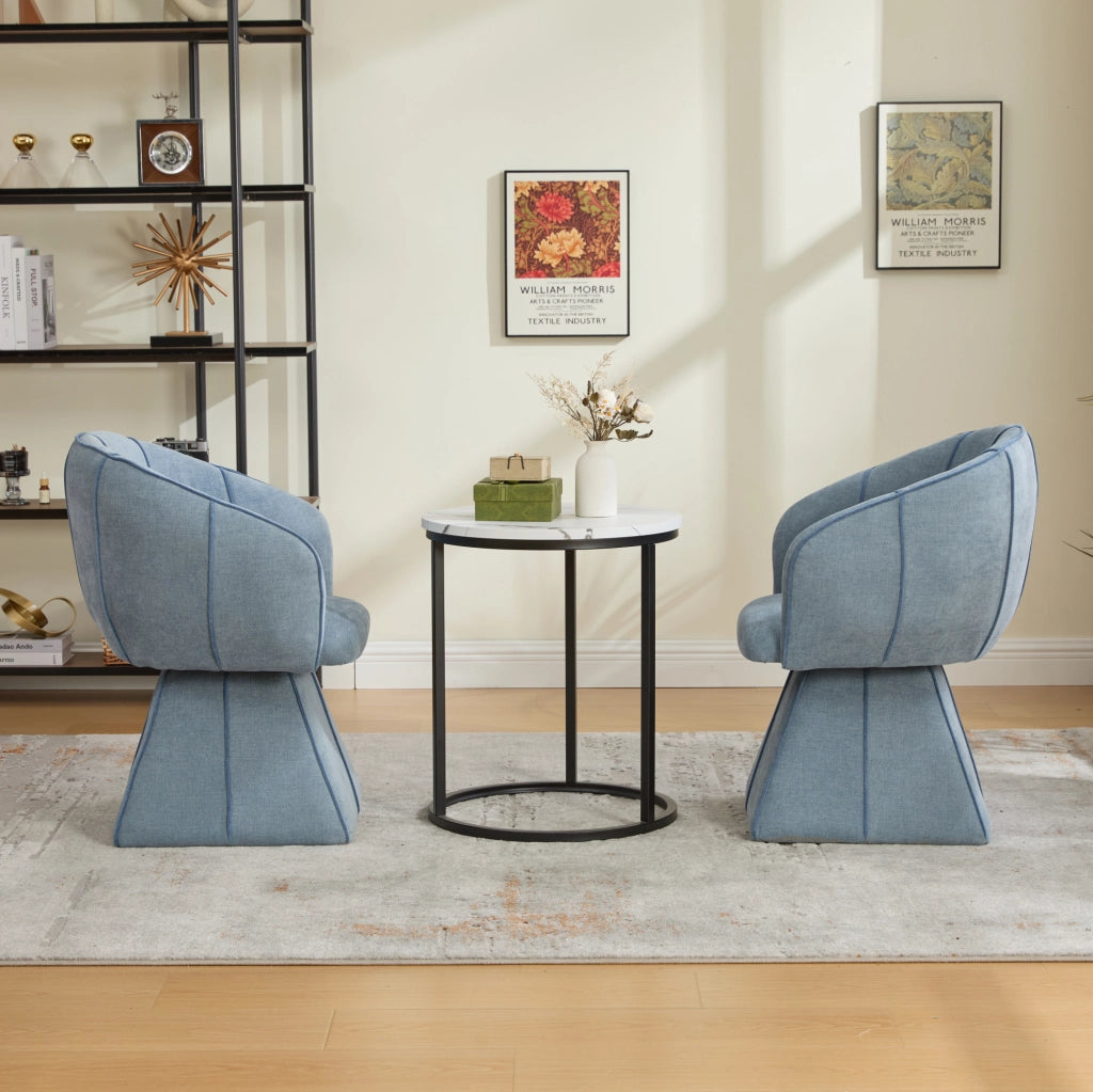 Poltrona girevole 360° in ciniglia blu con schienale alto HOMVRA