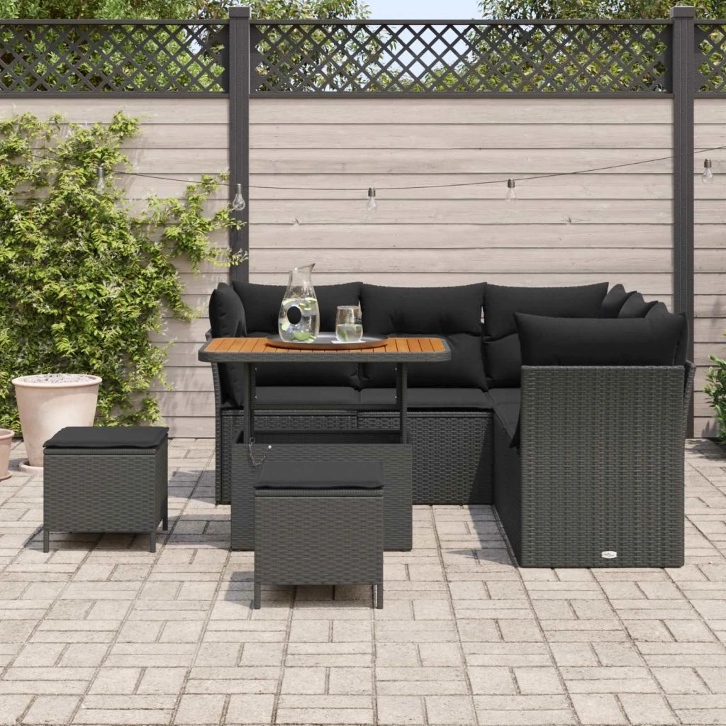 Set Divano da Giardino con cuscino con archiviazione 8 pcs Nero 3363434