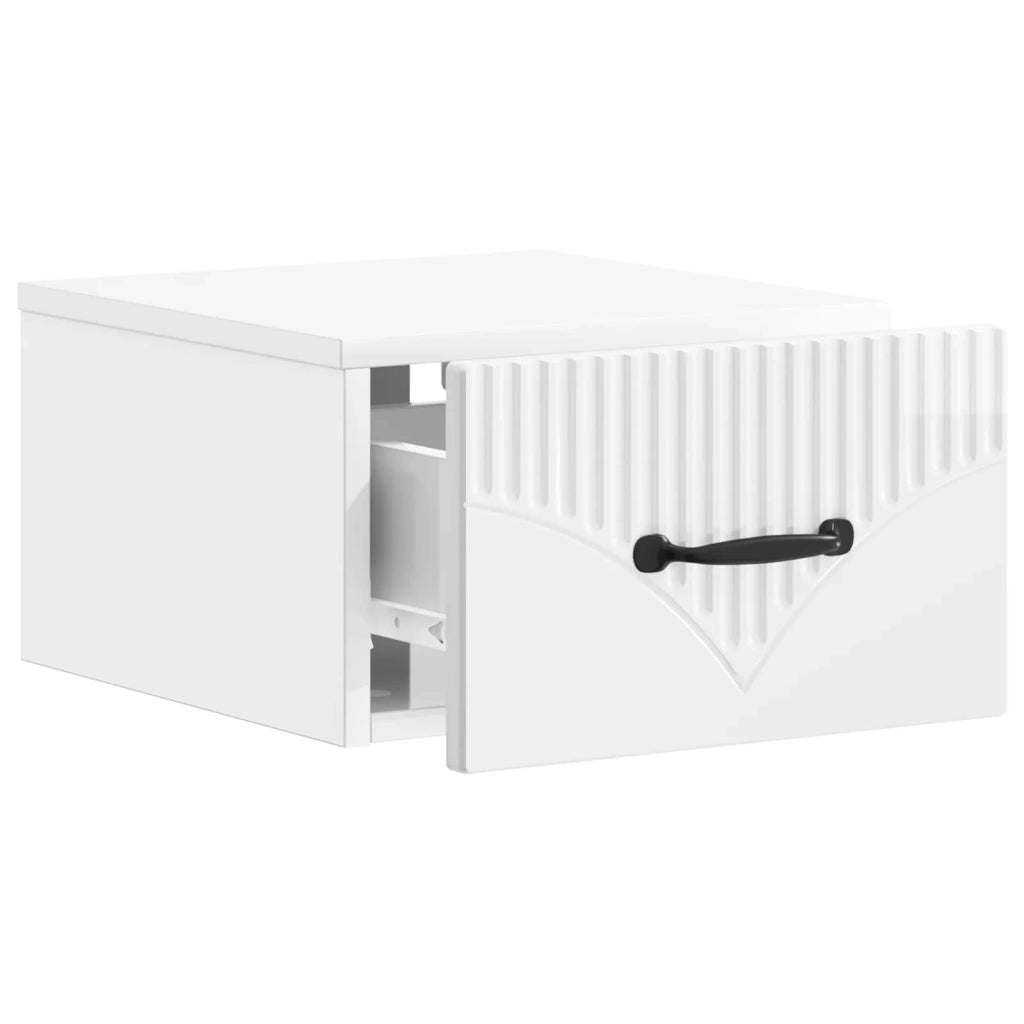 Set di 2 Comodini | Armadio da Notte | Mobiletto da notte a muro Bianco Lucido 34,5 x 33 x 20 cm