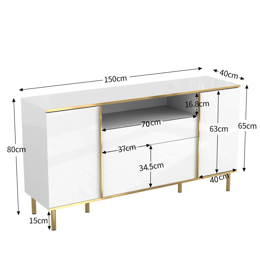 Sideboard bianco lucido 150x40x80 cm con 1 cassetto