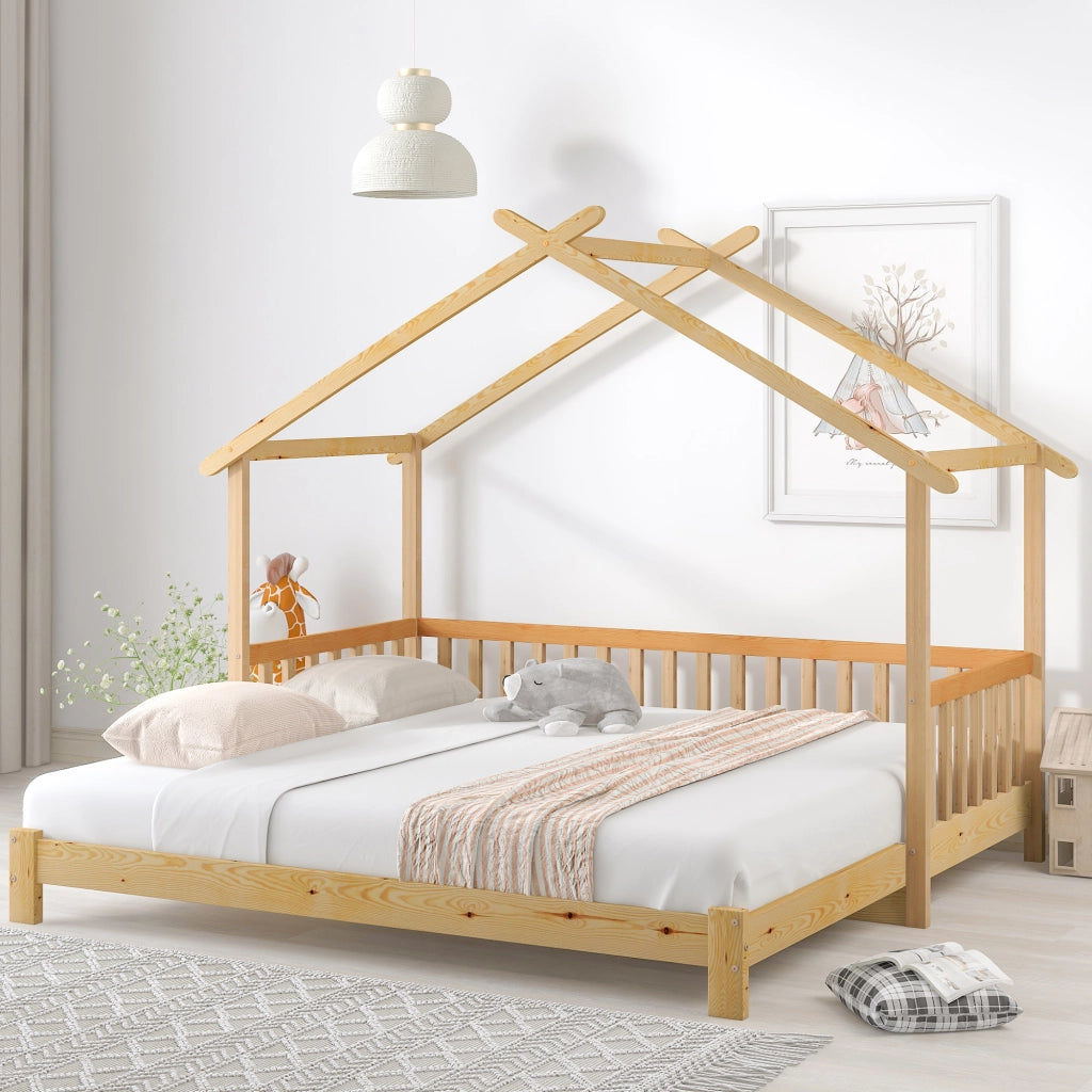 Letto a casetta 90 × 200 cm estensibile a 180 × 200 cm con rete a doghe in legno naturale
