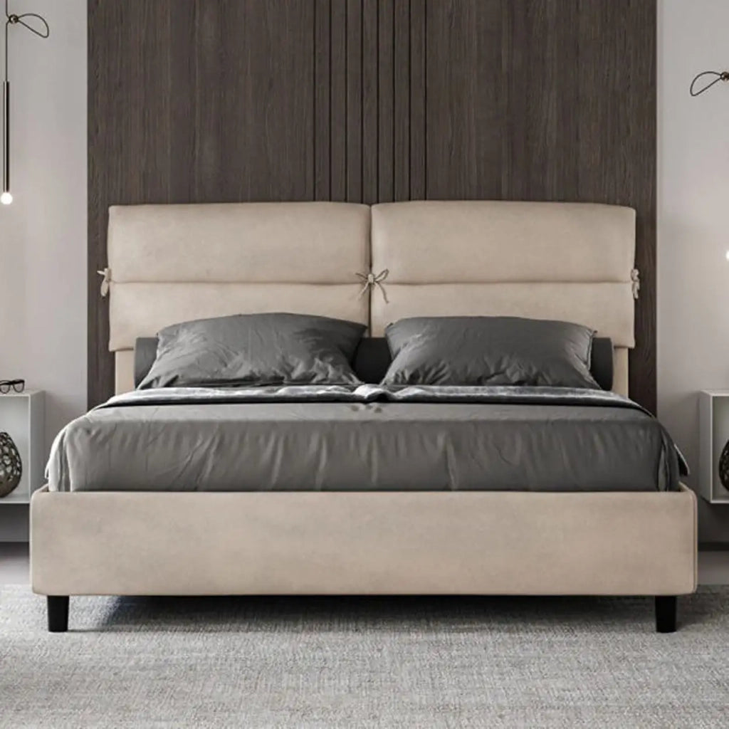 Letto matrimoniale contenitore imbottito 160x210 microfibra sabbia Nandy
