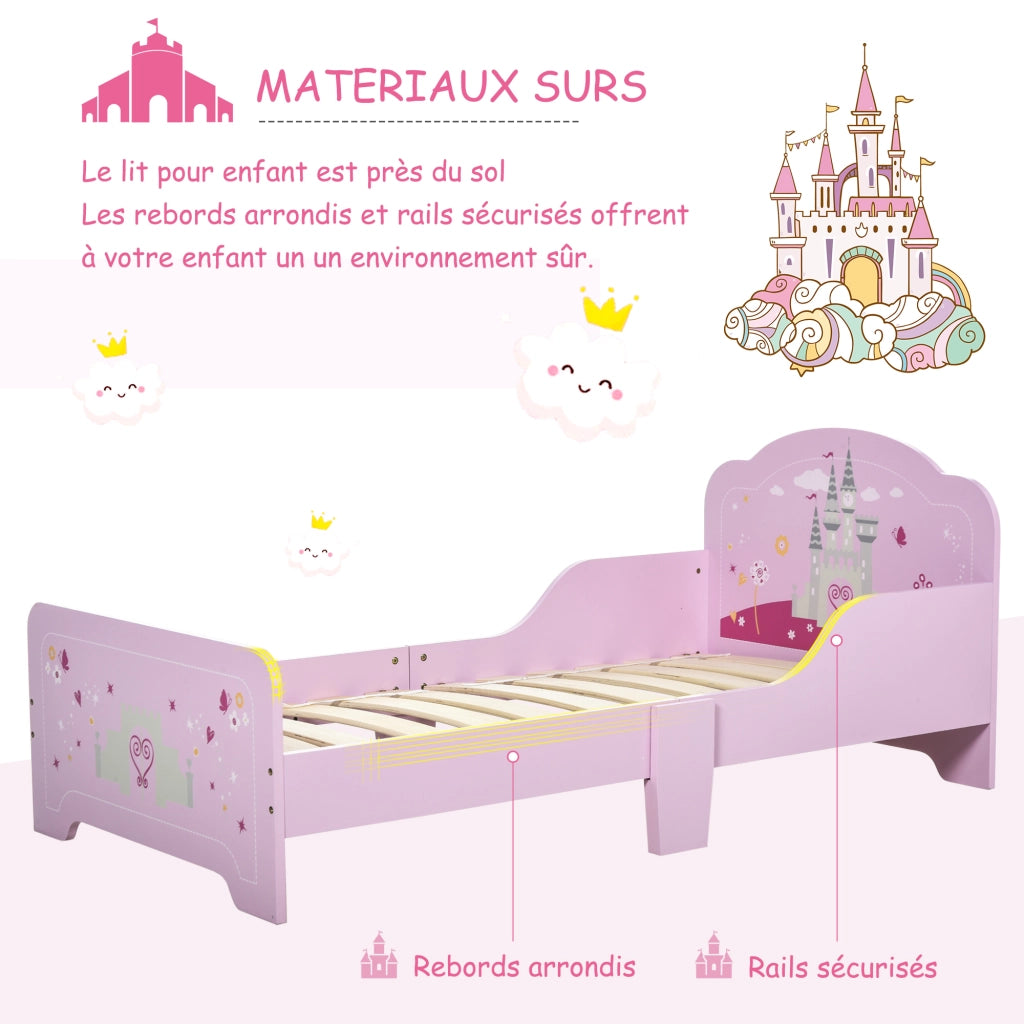 Letto Singolo Bambino 140x70 cm con Rete a Doghe ¨C Minimal ¨C Rosa MDF Multistrato