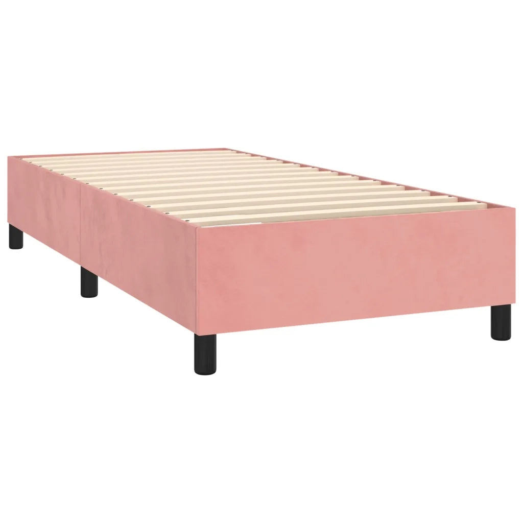 Letto singolo | Letto per adulti | Letto a Molle con Materasso e LED Rosa 90x200 cm in Velluto