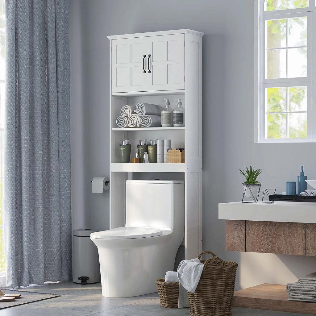 Mobiletto Sospeso per Bagno con 2 Ante e Ripiano Regolabile ¨C Minimal ¨C 66x23x178 Bianco
