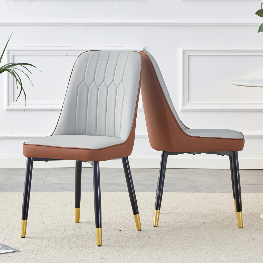 Sedia da pranzo - con schienale ergonomico e gambe in metallo - in PU - grigio chiaro e marrone